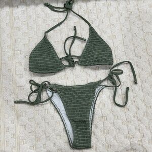 NWOT - Smocked Bikini Set - Olive/White